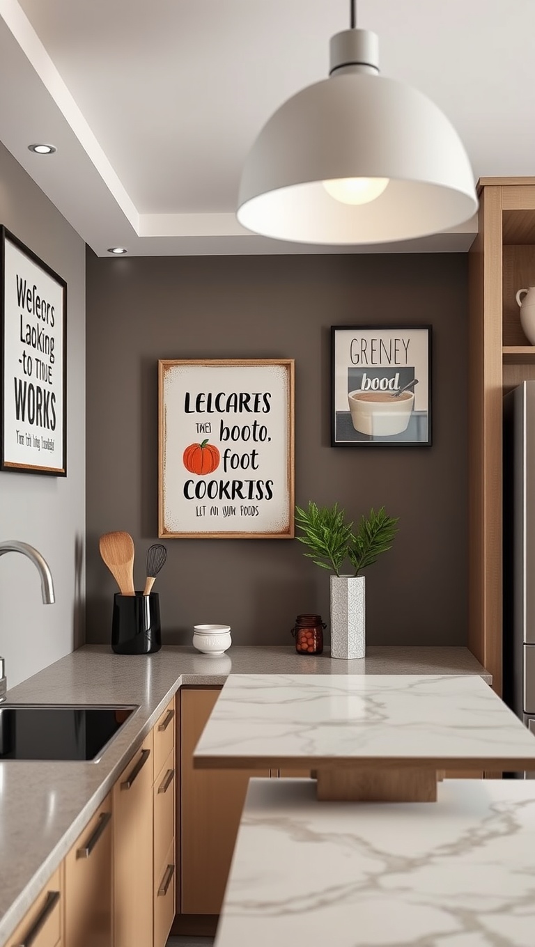 25 Aesthetic Kitchen & Dining Corners That Will Inspire You - 8. Cute Wall Art Featuring Food Quotes
