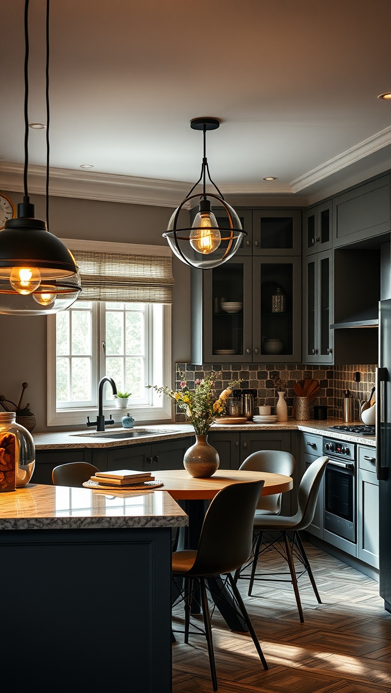 25 Aesthetic Kitchen & Dining Corners That Will Inspire You - 11. Statement Light Fixtures in the Kitchen