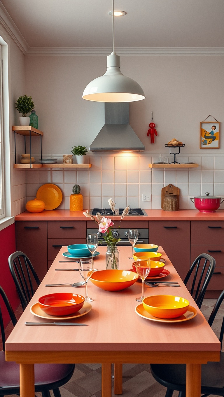 25 Aesthetic Kitchen & Dining Corners That Will Inspire You - 5. Colorful Table Settings with Fun Dishes