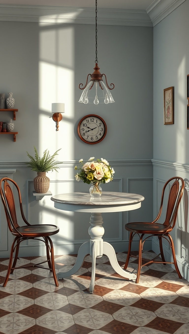 25 Aesthetic Kitchen & Dining Corners That Will Inspire You - 2. Vintage Dining Tables with Floral Accents
