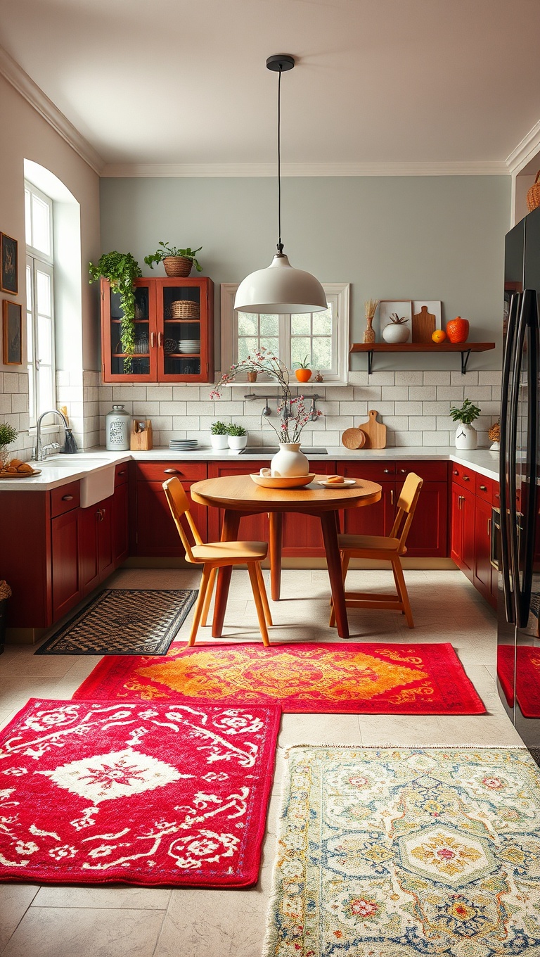 25 Aesthetic Kitchen & Dining Corners That Will Inspire You - 9. Bright and Bold Kitchen Rugs