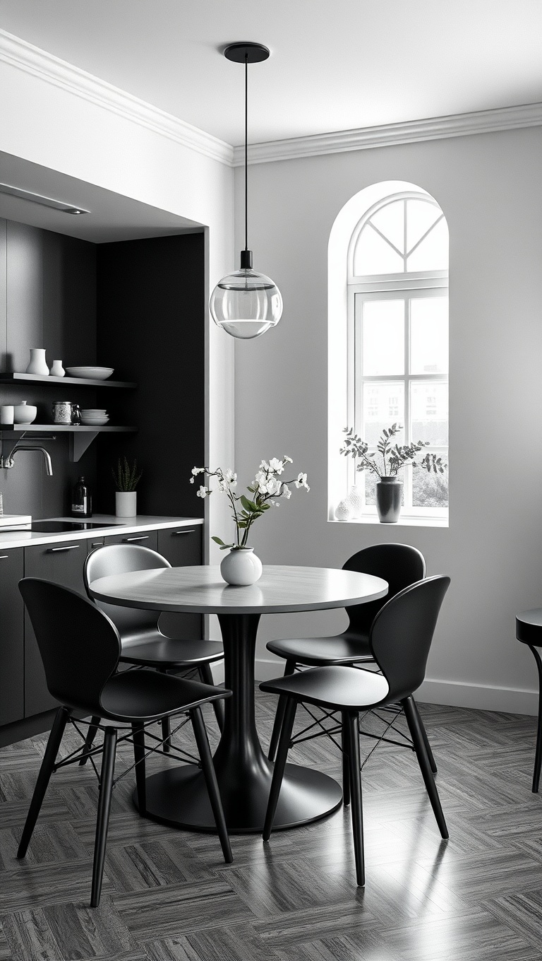 25 Aesthetic Kitchen & Dining Corners That Will Inspire You - 12. Modern Black and White Contrast
