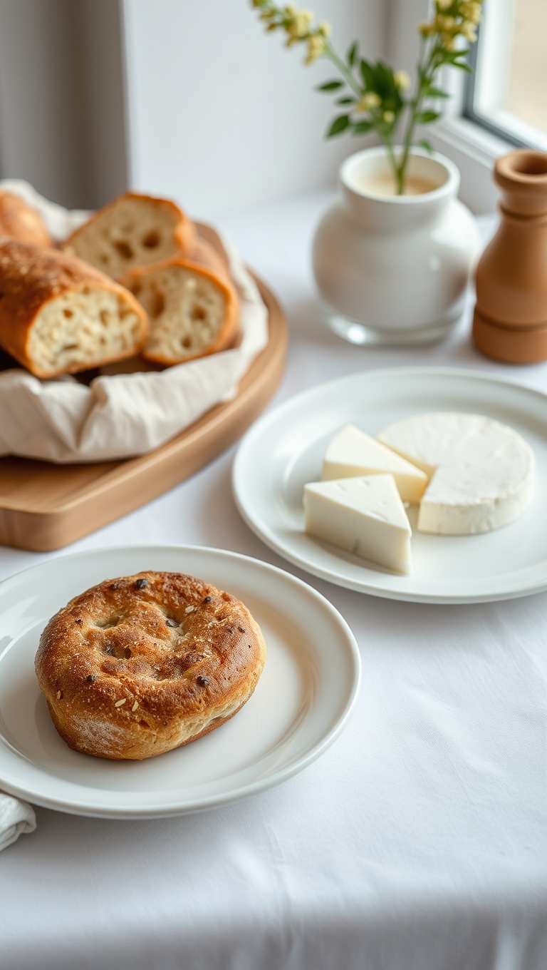 25 Delightful Ideas for Your Artisan Bread and Cheese Tasting Setup - 5. Minimalist Elegance: Simple White Plates