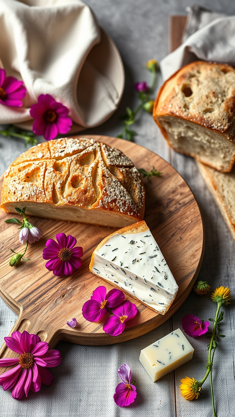 25 Delightful Ideas for Your Artisan Bread and Cheese Tasting Setup - 6. Garden Fresh: Add Edible Flowers