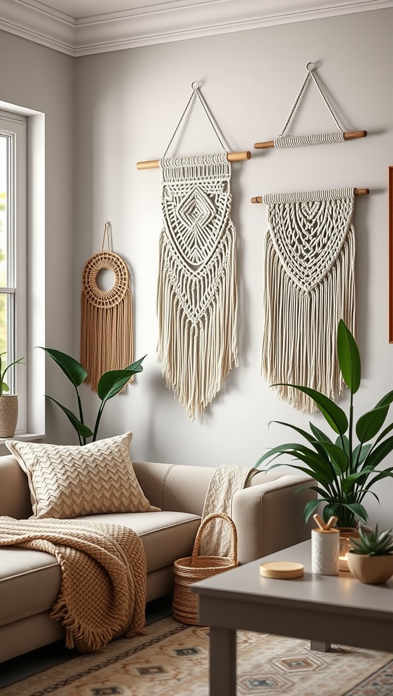 25 Boho-Inspired Living Room Corners That Will Make You Smile - 2. Macramé Wall Hangings to Add Texture