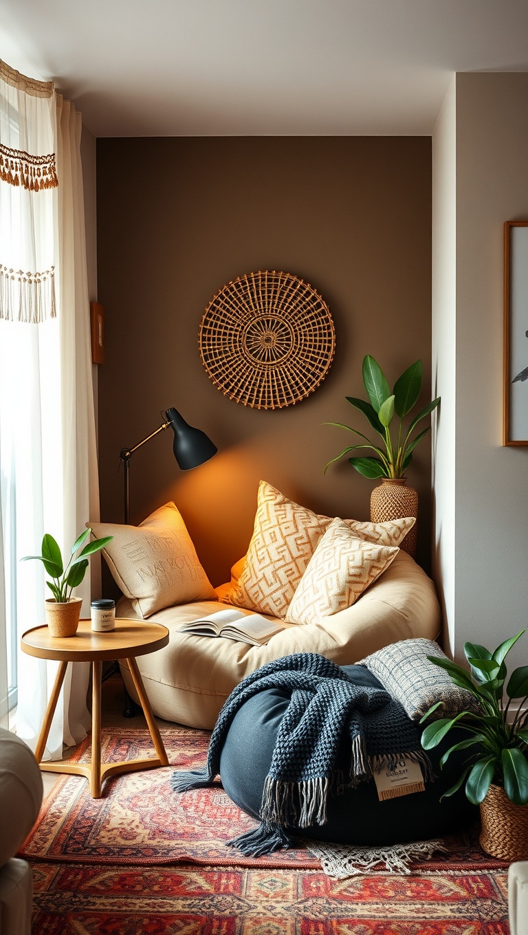 25 Boho-Inspired Living Room Corners That Will Make You Smile - 17. A Cozy Reading Nook with a Bean Bag