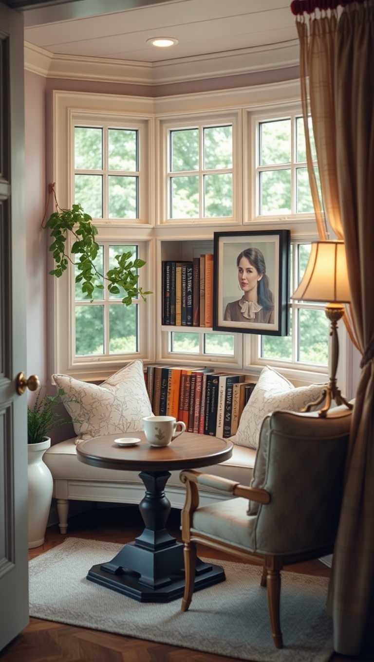 25 Charming Ideas to Create Your Perfect Cottagecore Tea Nook - 6. Book Nook: Cozy Up with Your Favorite Reads
