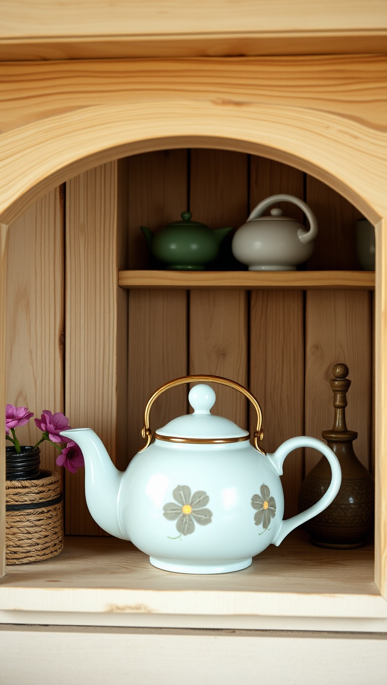 25 Charming Ideas to Create Your Perfect Cottagecore Tea Nook - 11. A Small Teapot Collection: Showcase Your Favorites