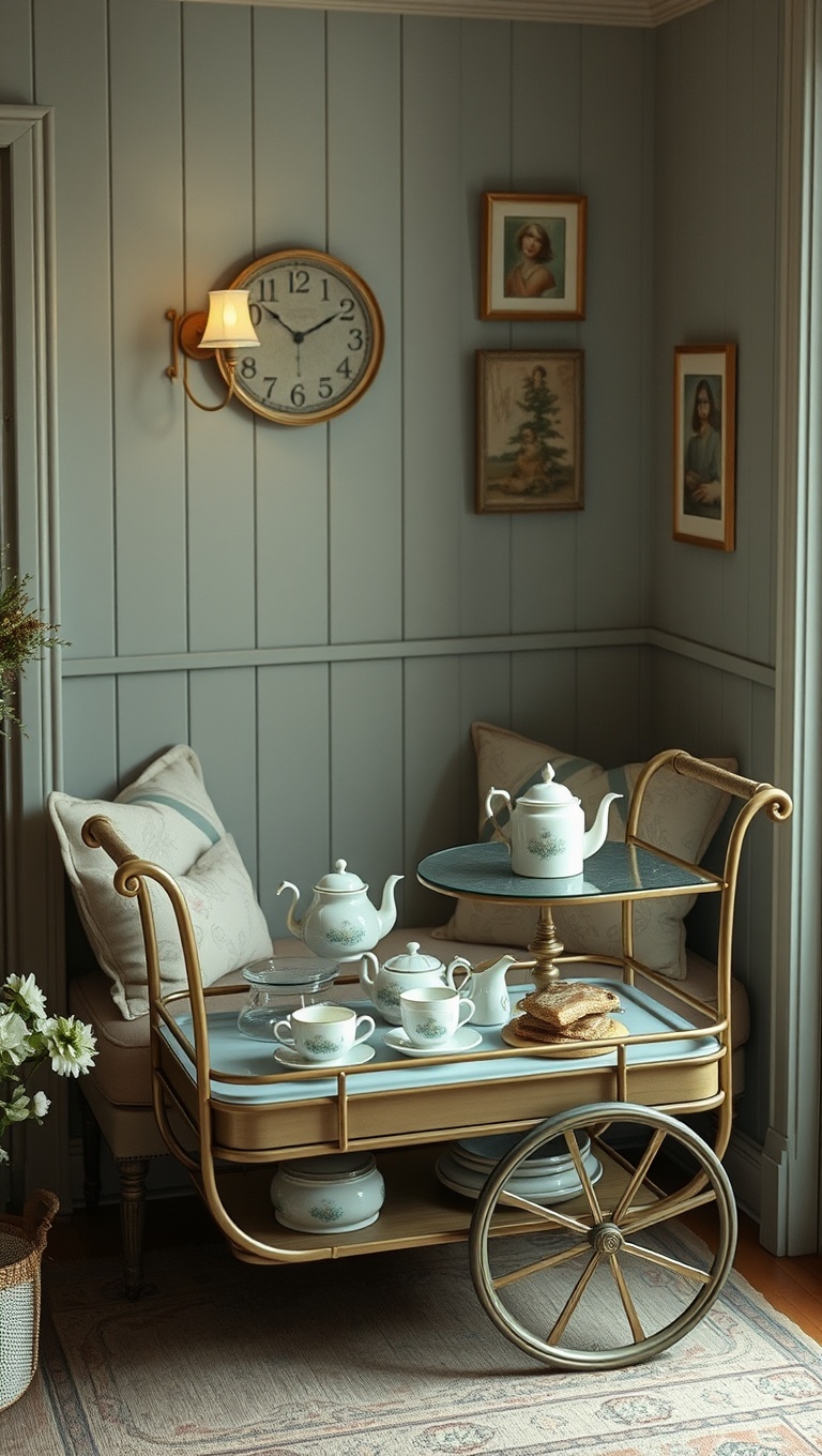 25 Charming Ideas to Create Your Perfect Cottagecore Tea Nook - 19. A Tea Trolley: Serve with Style