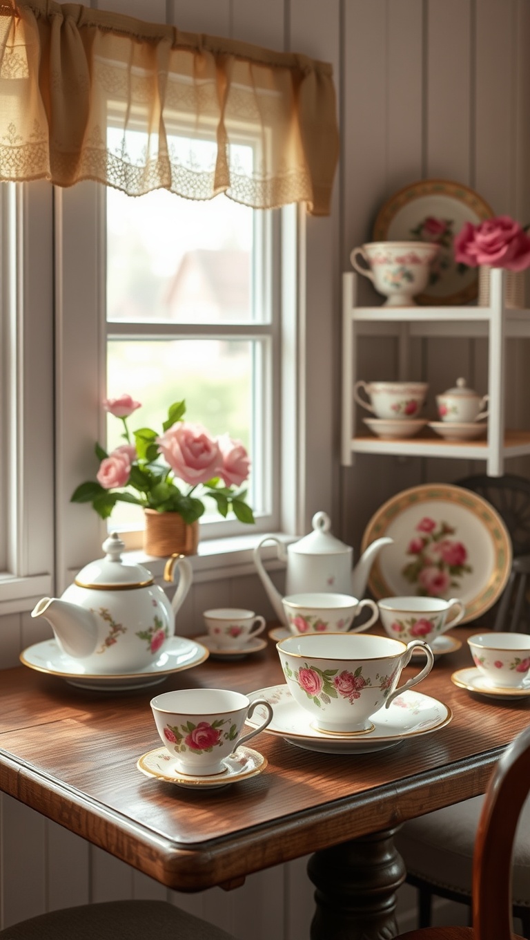 25 Charming Ideas to Create Your Perfect Cottagecore Tea Nook - 1. Vintage Teacups and Saucers: Collect and Display