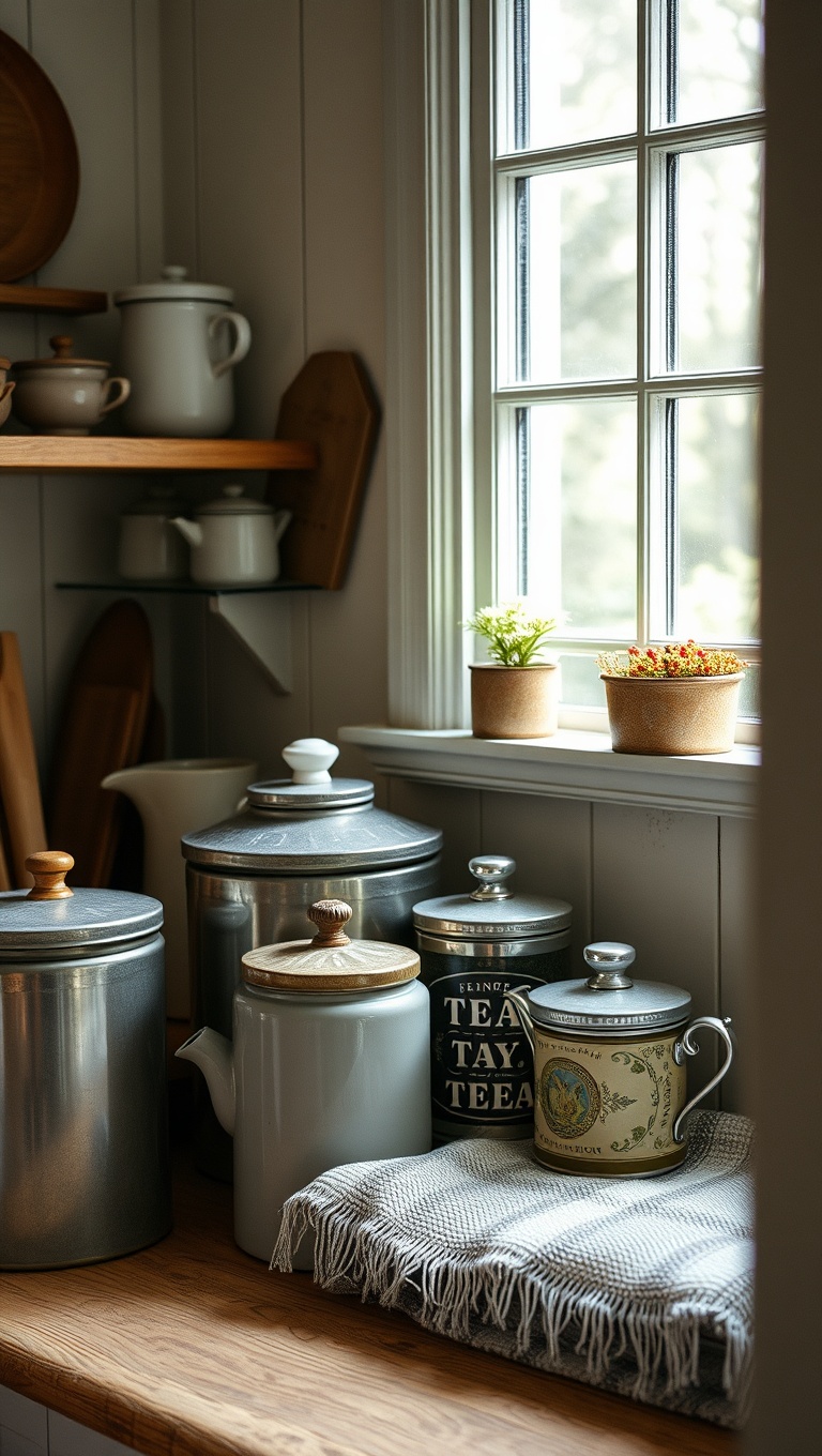25 Charming Ideas to Create Your Perfect Cottagecore Tea Nook - 10. Unique Tea Storage: Use Vintage Canisters