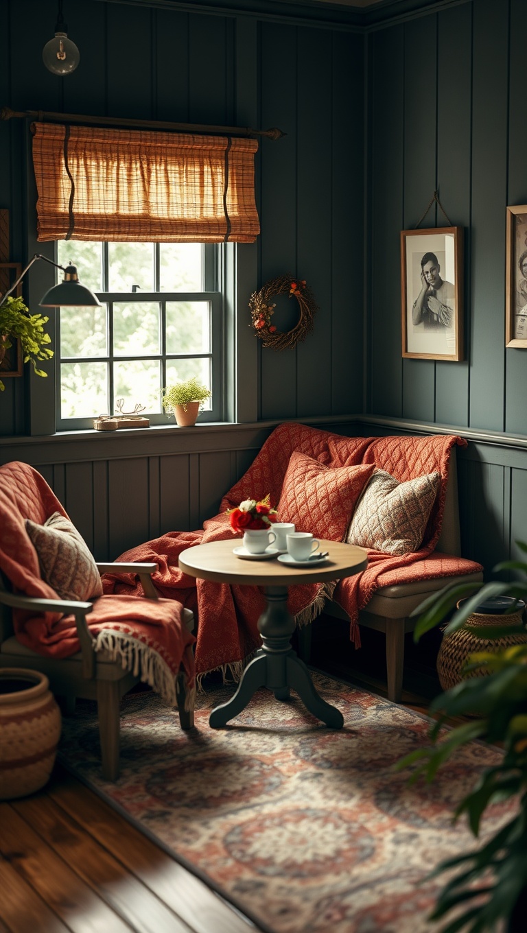 25 Charming Ideas to Create Your Perfect Cottagecore Tea Nook - 9. Quilted Throws: Snuggle Up in Style