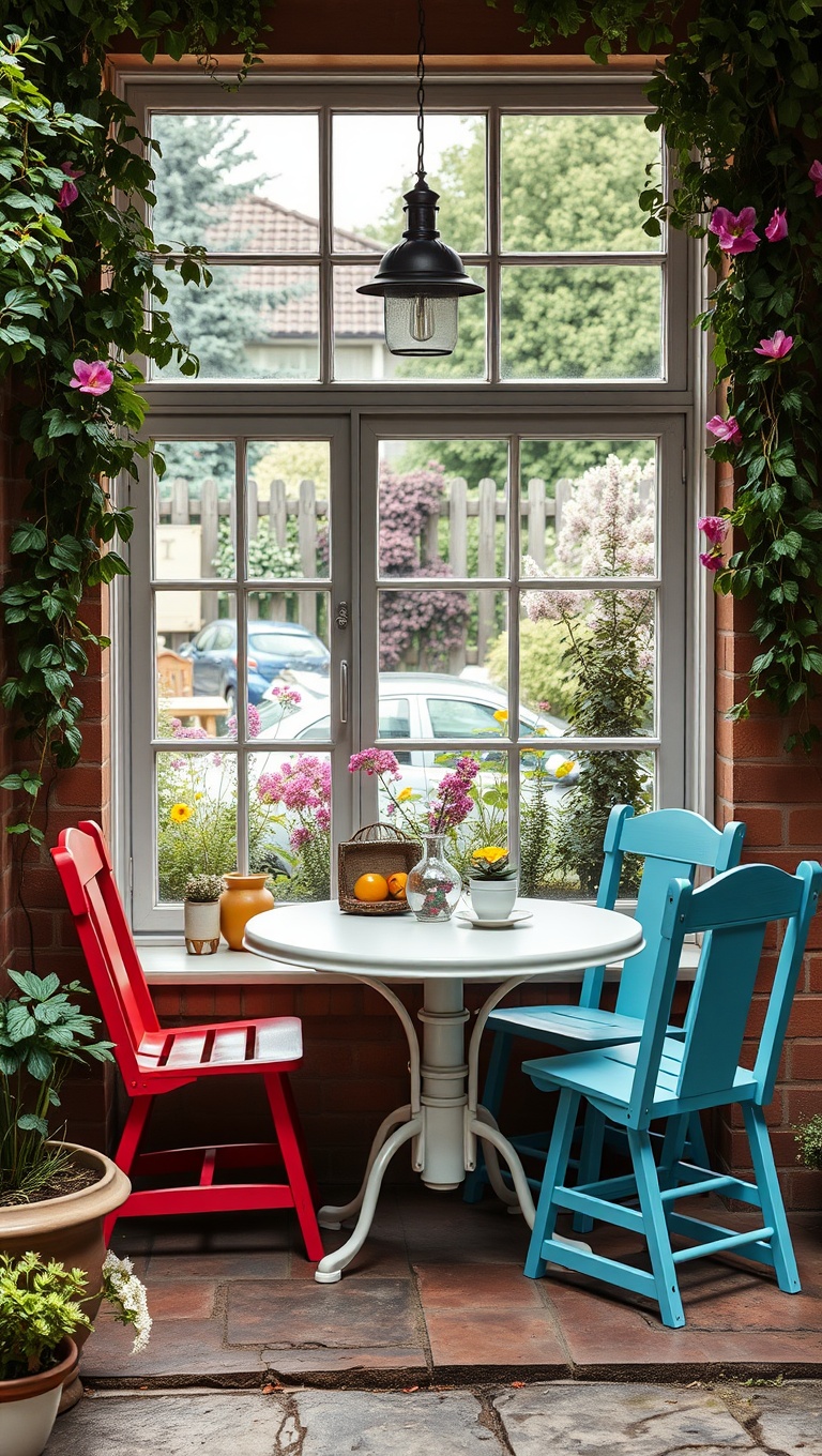 25 Delightful Ideas for Your Dream Garden-View Breakfast Nook - 20. Brightly Painted Garden Furniture