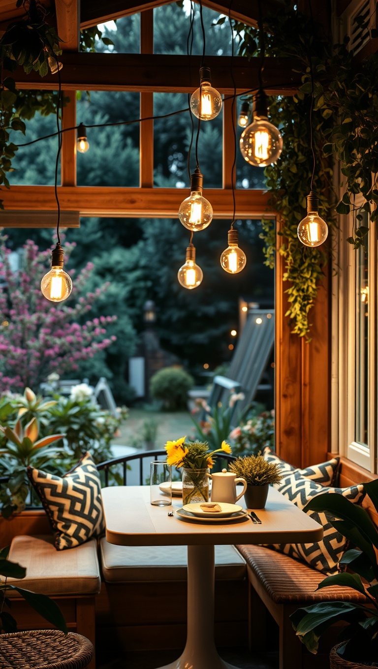 25 Delightful Ideas for Your Dream Garden-View Breakfast Nook - 6. Hanging String Lights for Ambience