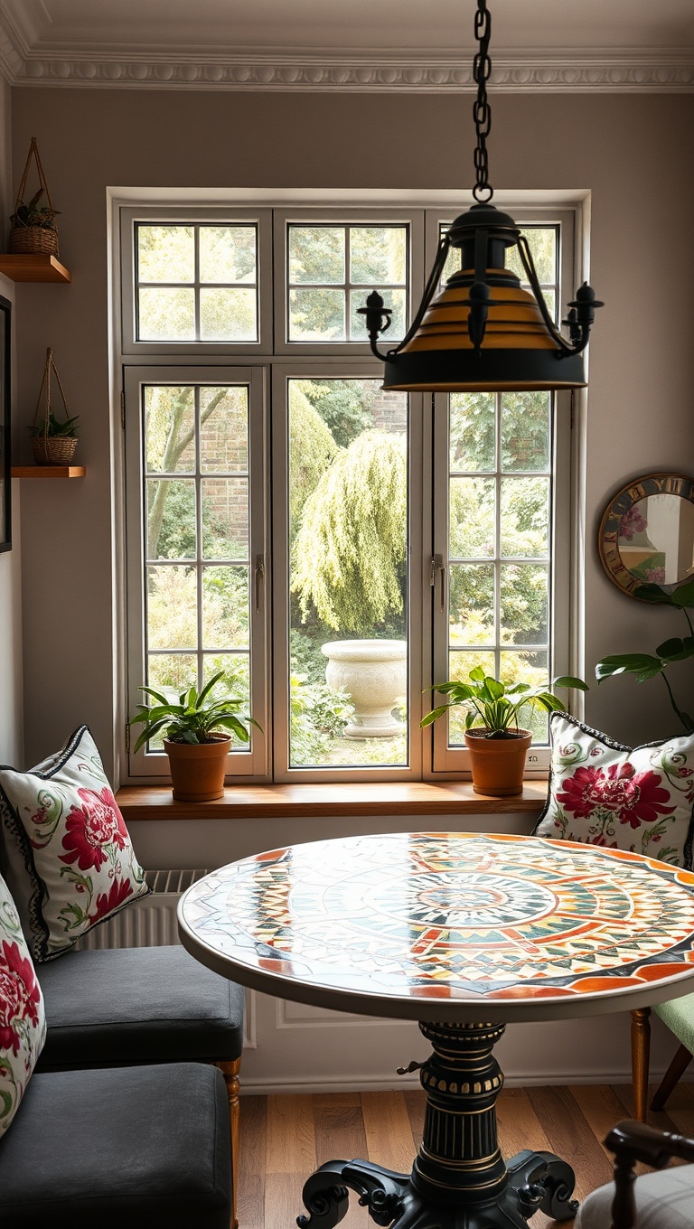 25 Delightful Ideas for Your Dream Garden-View Breakfast Nook - 9. Artistic Mosaic Table