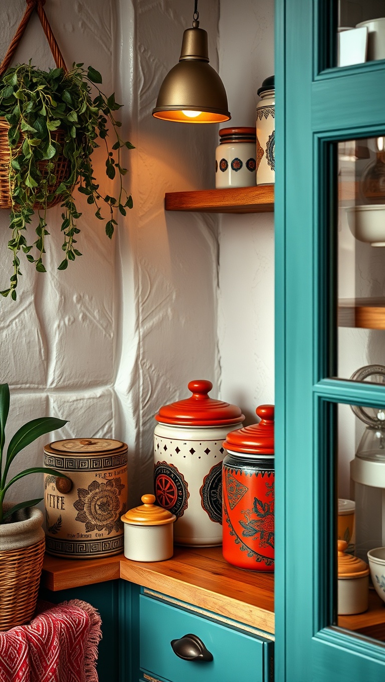25 Chic Boho-Style Coffee Nook Ideas to Brighten Your Space - 23. Beautifully Crafted Ceramic Coffee Canisters