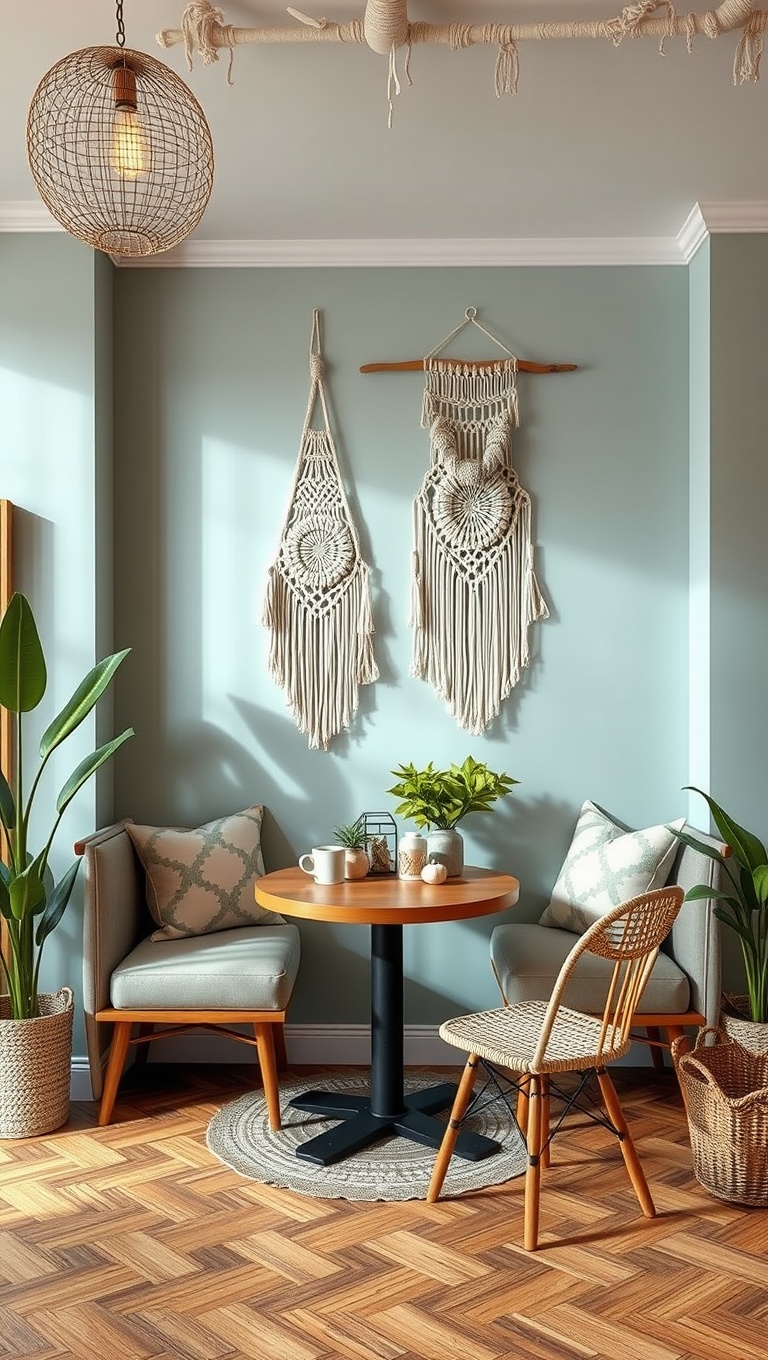 25 Chic Boho-Style Coffee Nook Ideas to Brighten Your Space - 2. Macrame Wall Hangings for Extra Charm