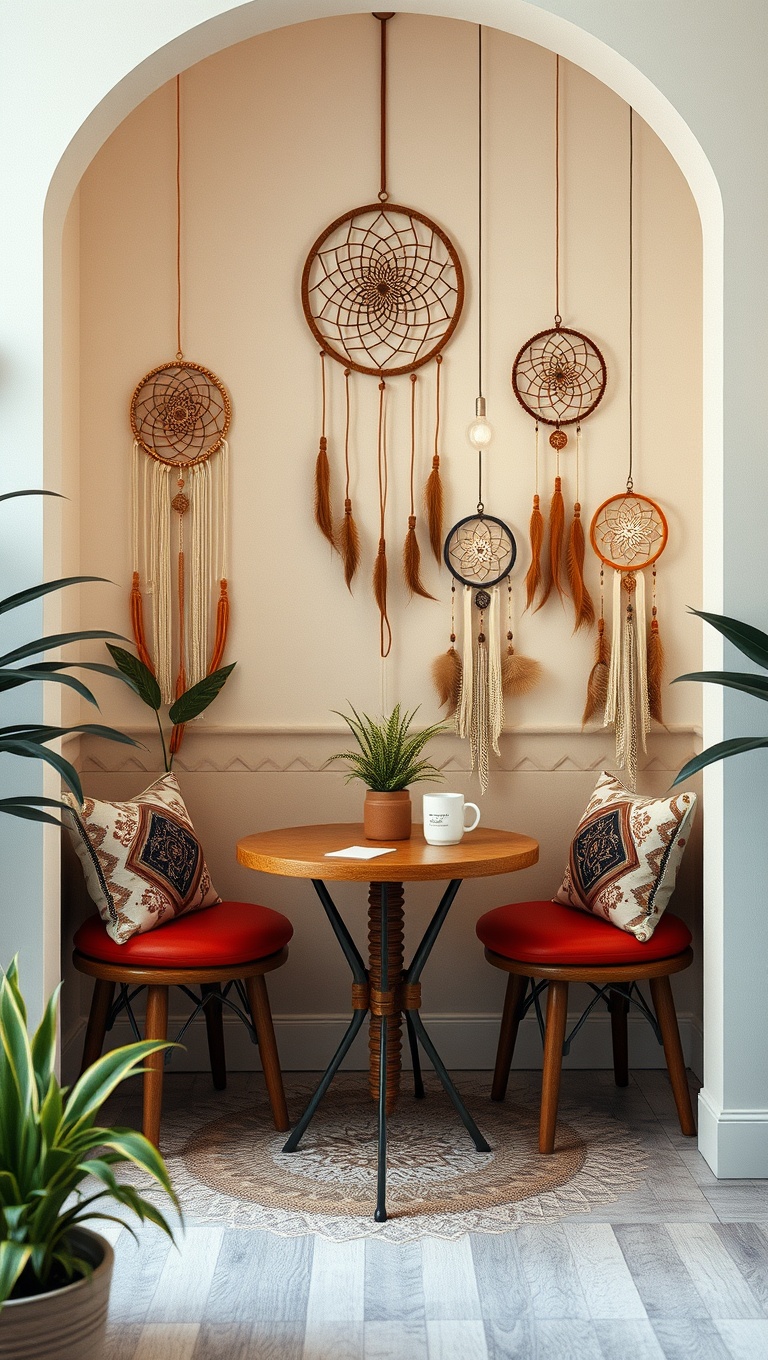 25 Chic Boho-Style Coffee Nook Ideas to Brighten Your Space - 16. Dreamcatchers for Good Vibes Only
