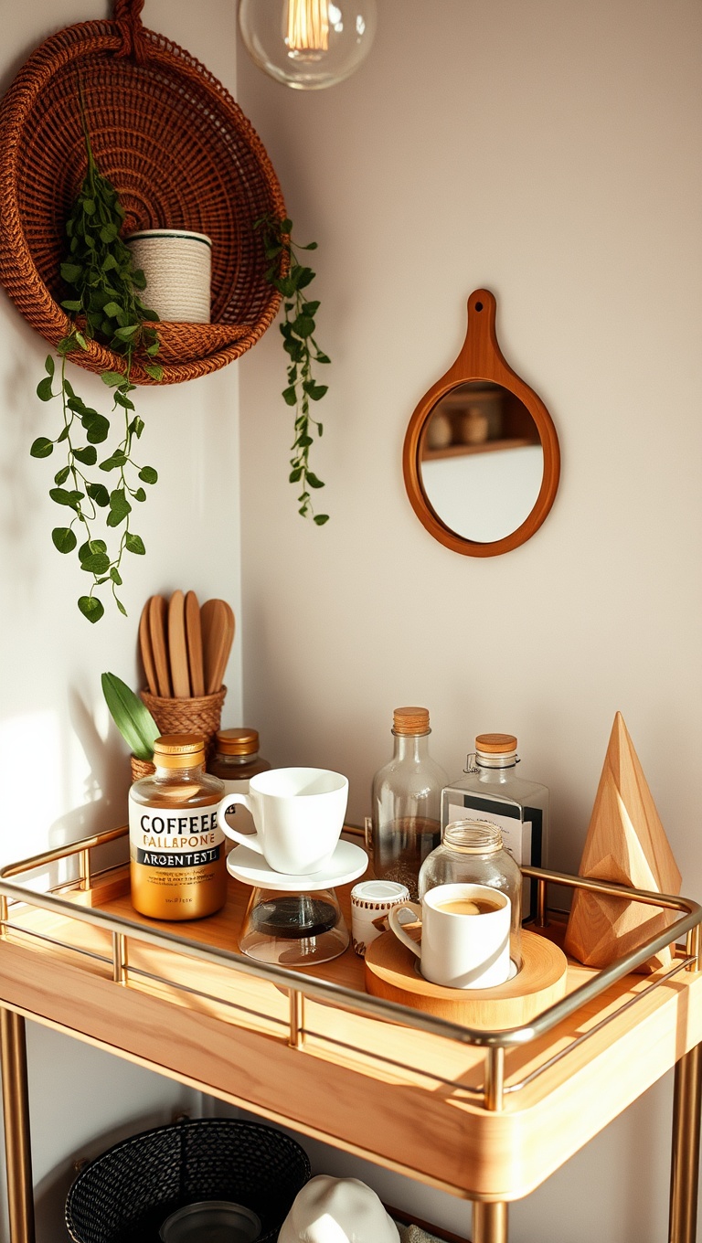25 Chic Boho-Style Coffee Nook Ideas to Brighten Your Space - 10. Chic Bar Carts for Your Coffee Essentials