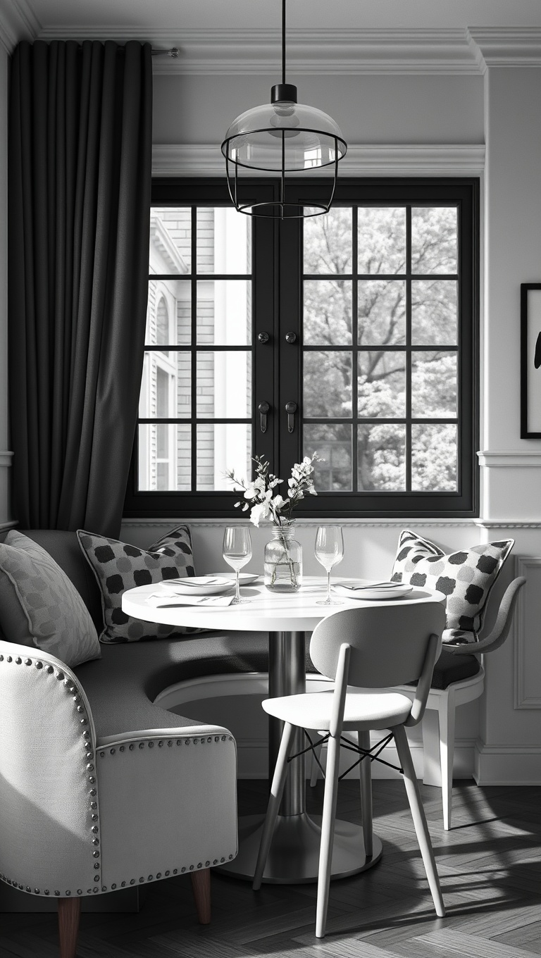 25 Chic Breakfast Nook Ideas That Will Transform Your Mornings - 17. Sophisticated Black and White Style