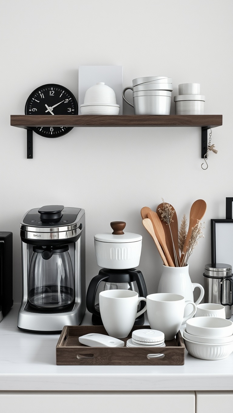 25 Chic Monochrome Coffee Station Setups You’ll Love! - 7. Soft Neutrals with Coffee Station Essentials