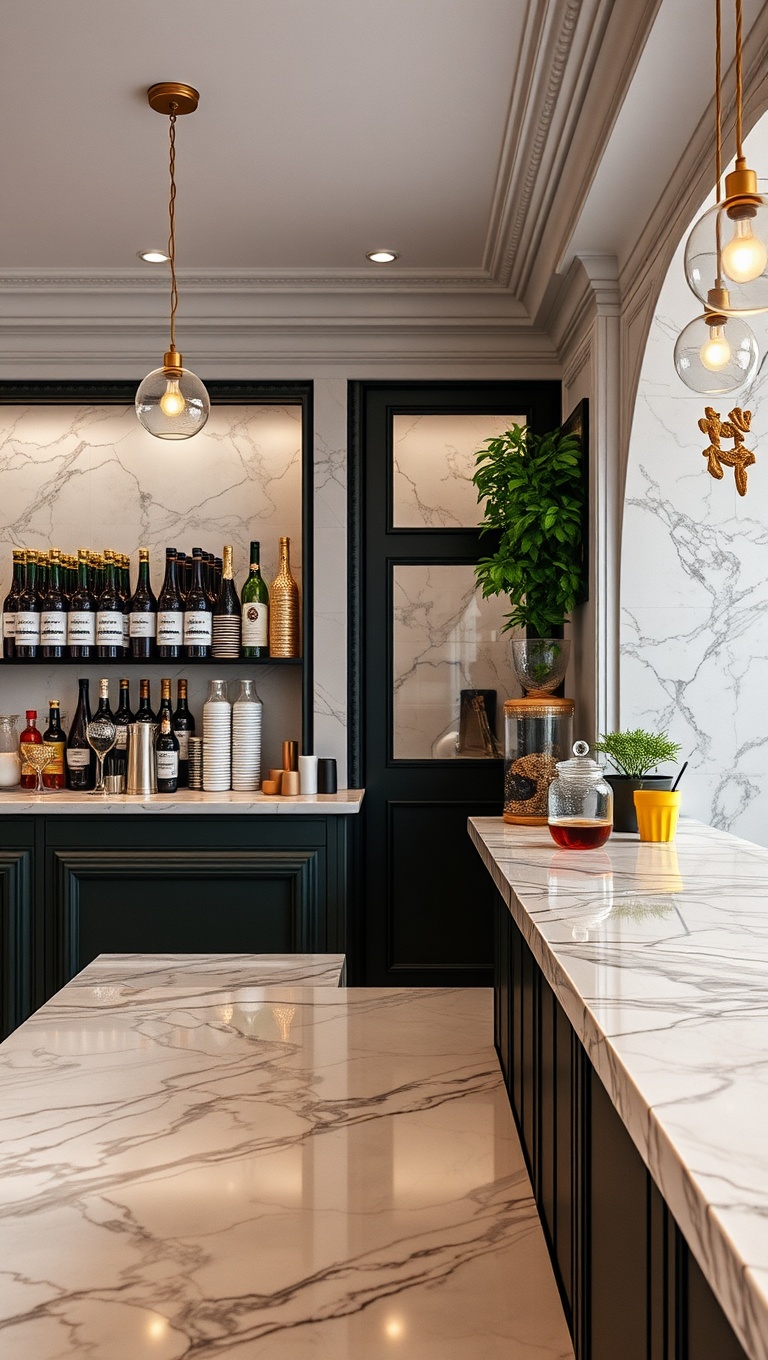 25 Charming Ideas for Your Classic Italian Espresso Bar - 4. Marble Surfaces for a Touch of Elegance