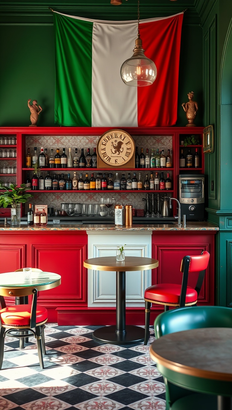 25 Charming Ideas for Your Classic Italian Espresso Bar - 14. Bold Italian Flag Colors in Decor