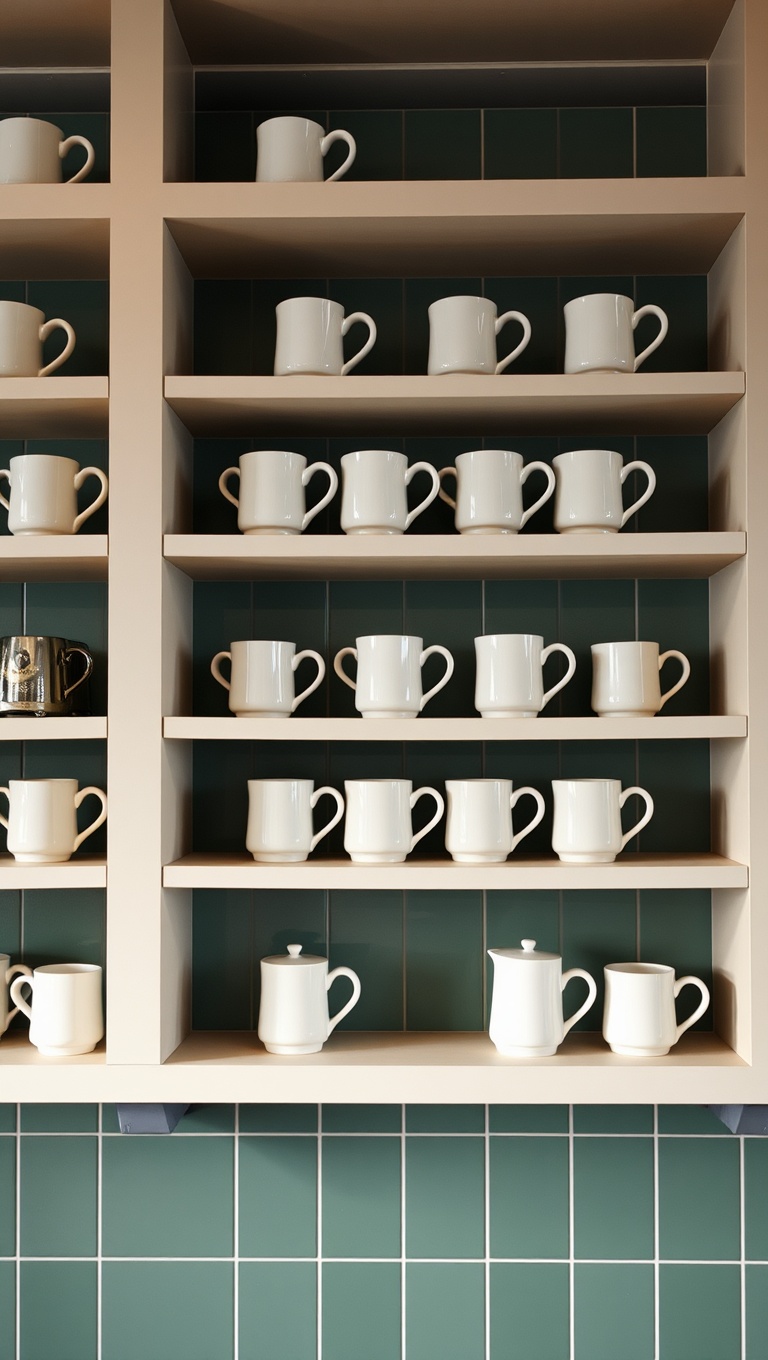 25 Charming Ideas for Your Classic Italian Espresso Bar - 17. Espresso Cups Displayed on Open Shelves