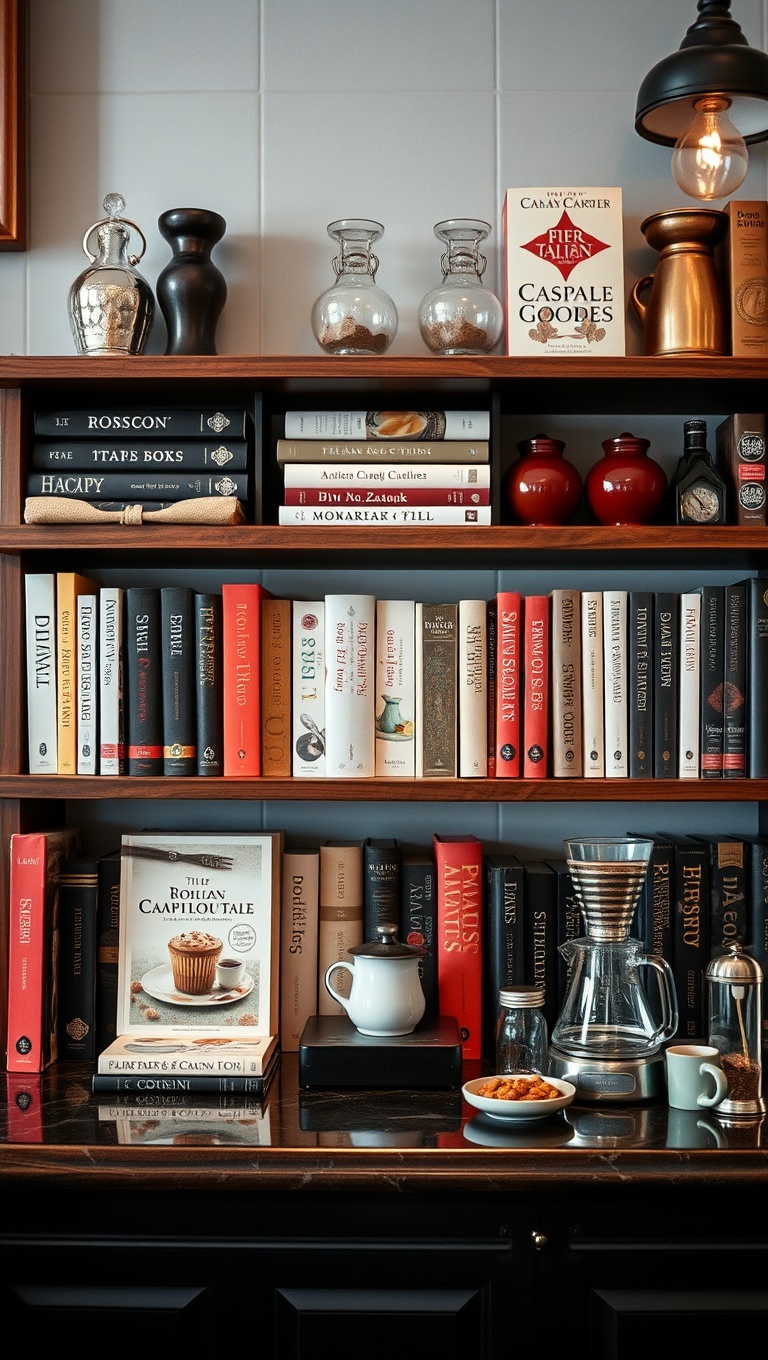 25 Charming Ideas for Your Classic Italian Espresso Bar - 19. A Mini Library of Italian Cookbooks