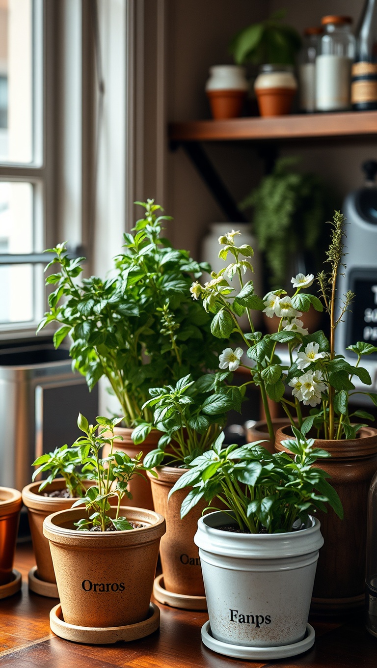 25 Charming Ideas for Your Classic Italian Espresso Bar - 9. Potted Herbs for Fresh Aromas and Decor