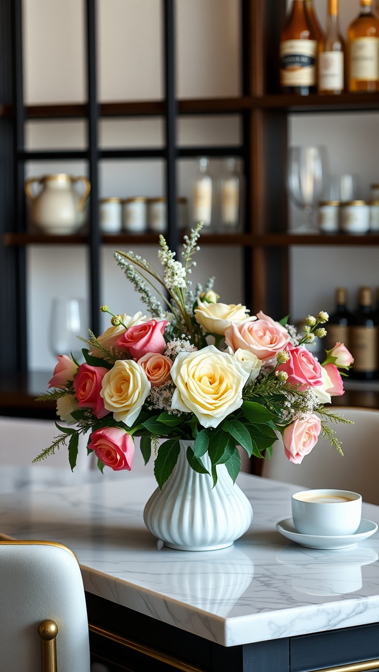 25 Charming Ideas for Your Classic Italian Espresso Bar - 15. A Floral Centerpiece with Italian Blooms