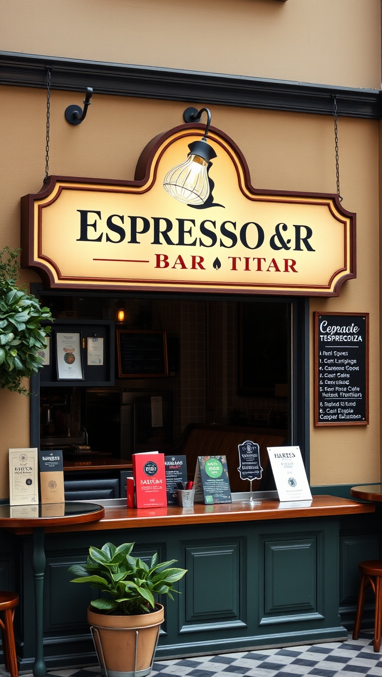 25 Charming Ideas for Your Classic Italian Espresso Bar - 11. Espresso Bar Signage with Italian Flair