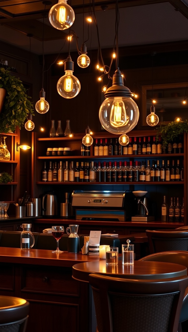 25 Charming Ideas for Your Classic Italian Espresso Bar - 10. String Lights for a Warm Ambiance