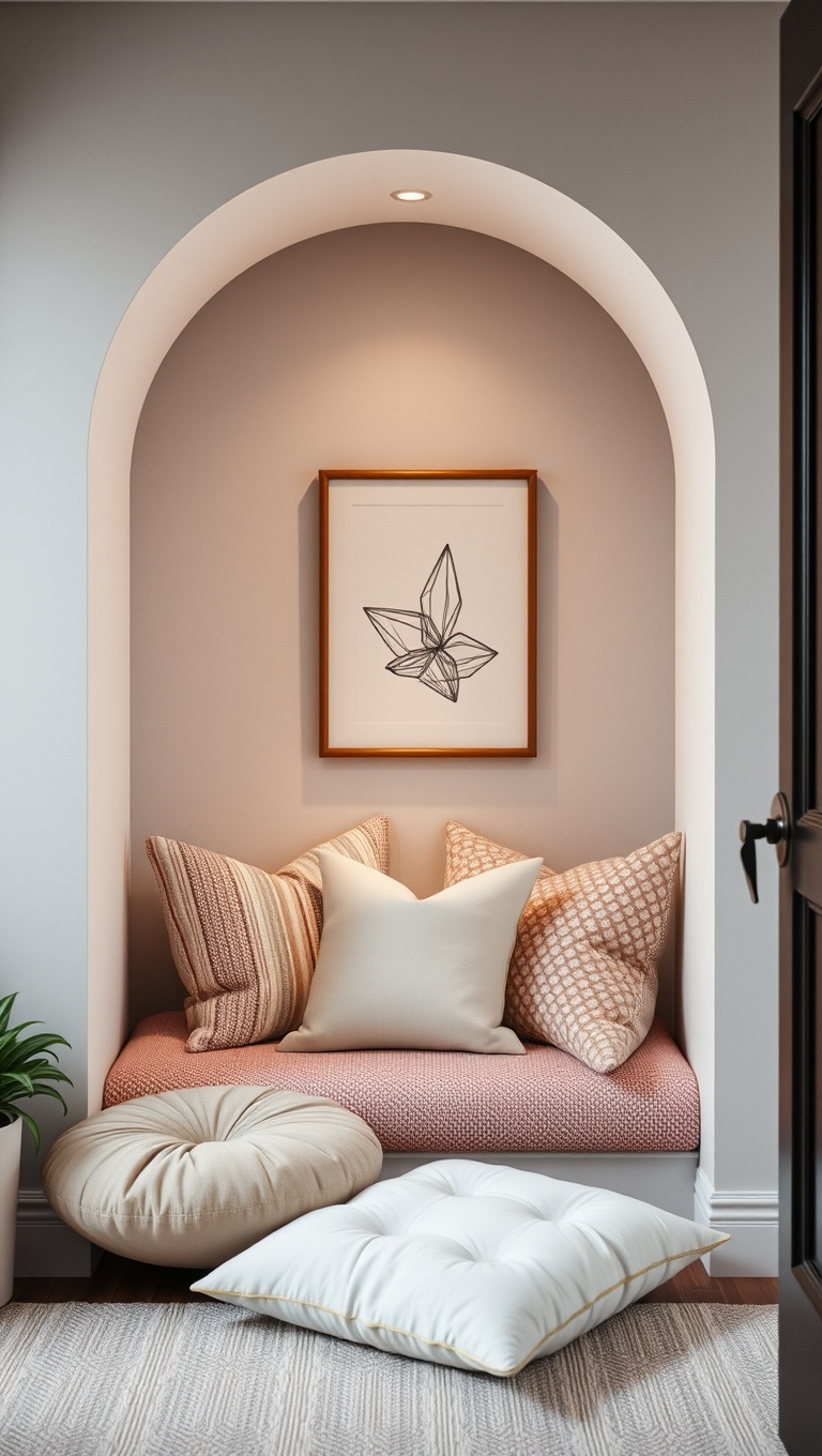 25 Cozy Alcove Seating Ideas for Your Small Space That You’ll Love - 12. Chic Floor Pillows
