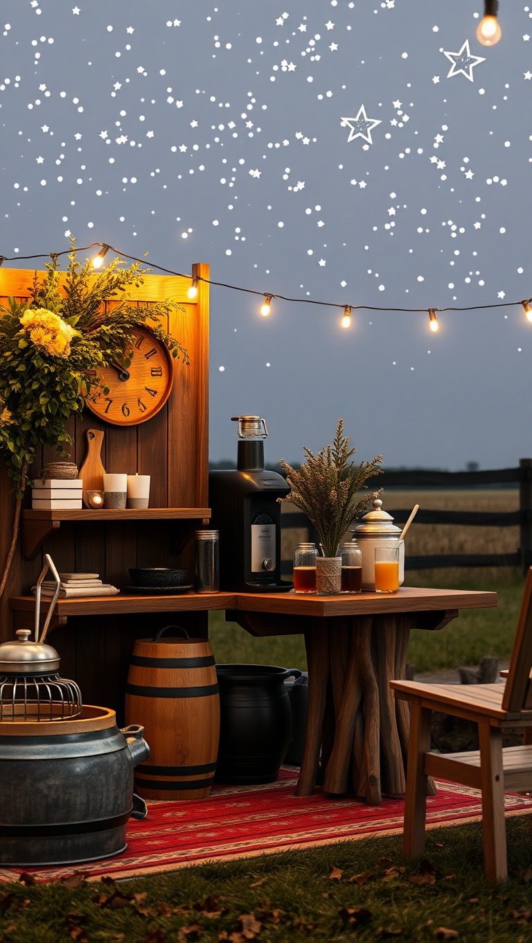 25 Cozy Farmhouse Beverage Station Ideas to Warm Your Heart - Sipping Station Under the Stars