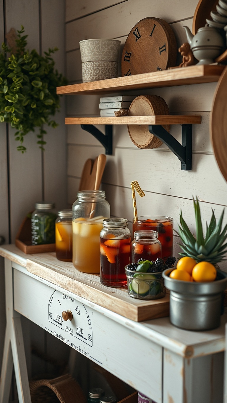 25 Cozy Farmhouse Beverage Station Ideas to Warm Your Heart - Essential Oil Infused Drink Station