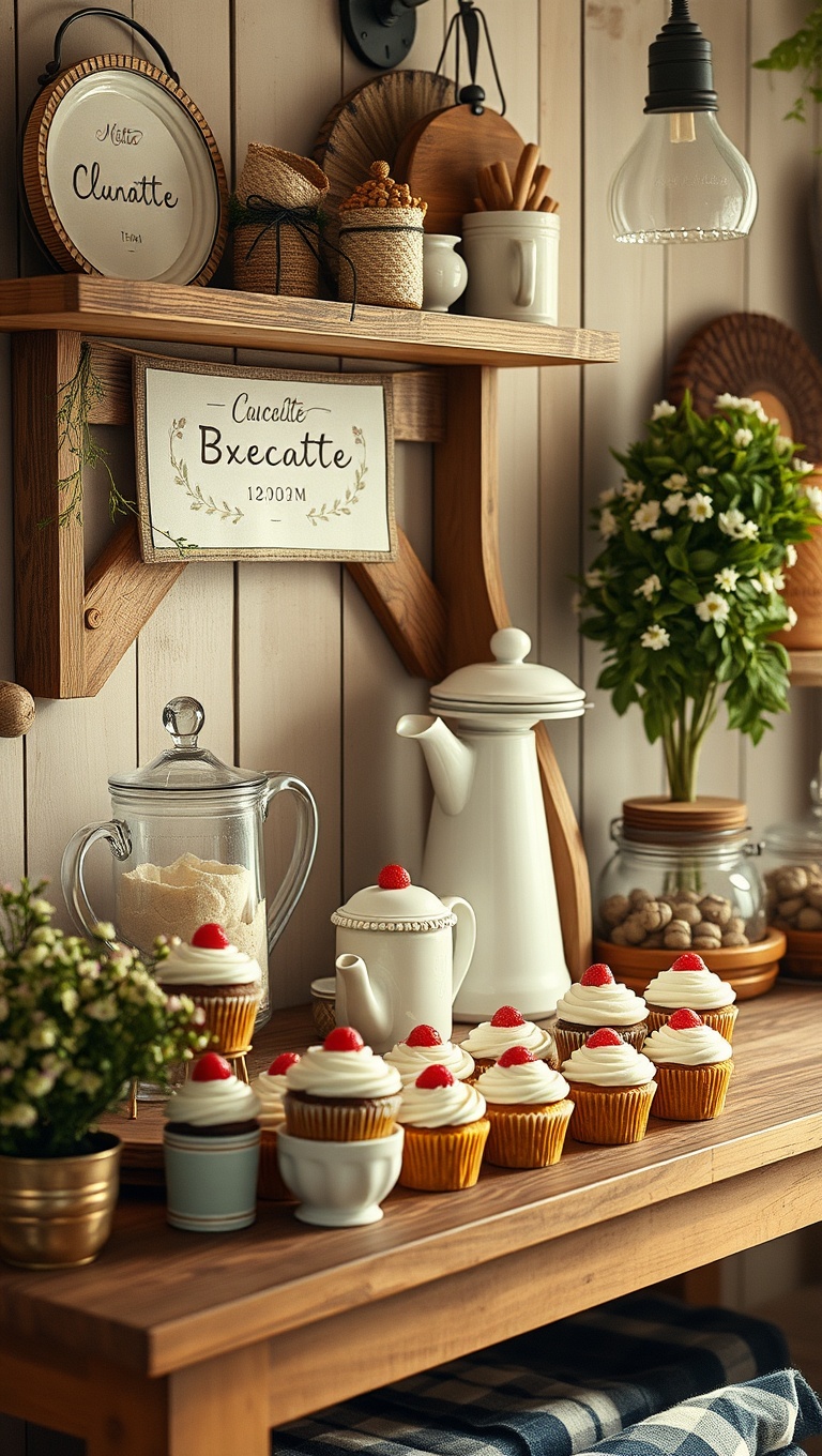 25 Cozy Farmhouse Beverage Station Ideas to Warm Your Heart - Cute Cupcake & Tea Station