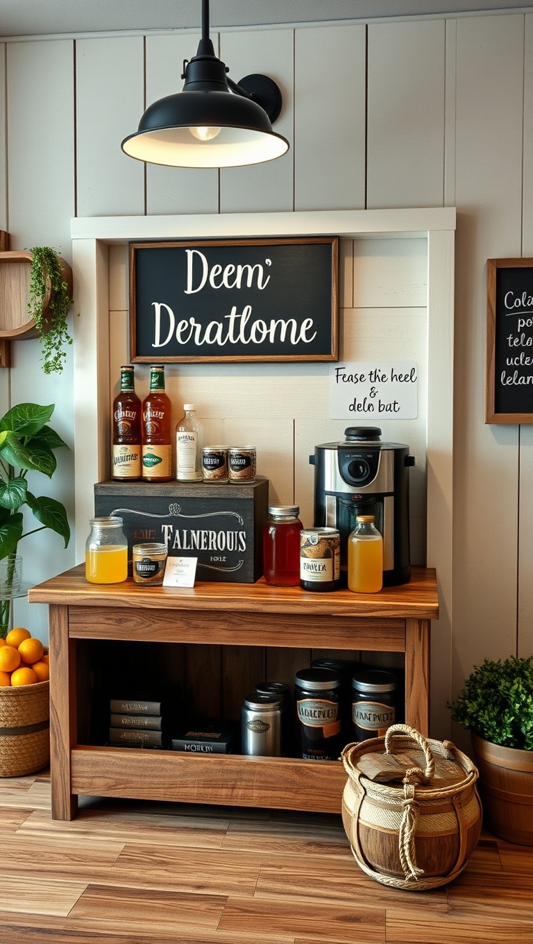 25 Cozy Farmhouse Beverage Station Ideas to Warm Your Heart - Charming Drink Signage Ideas