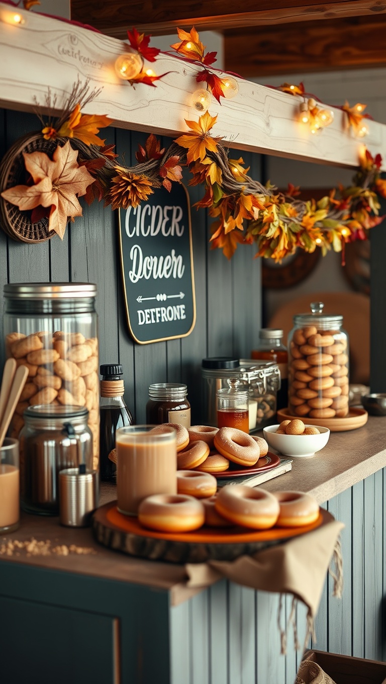 25 Cozy Farmhouse Beverage Station Ideas to Warm Your Heart - Fall Cider & Donut Bar
