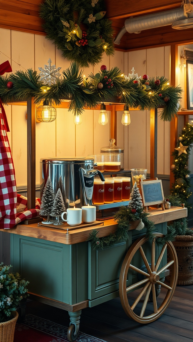 25 Cozy Farmhouse Beverage Station Ideas to Warm Your Heart - Hot Beverage Festive Cart