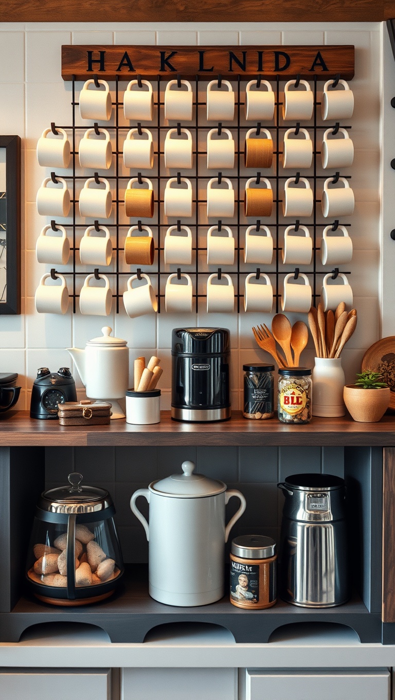 25 Cozy Farmhouse Beverage Station Ideas to Warm Your Heart - Whimsical Mug Wall