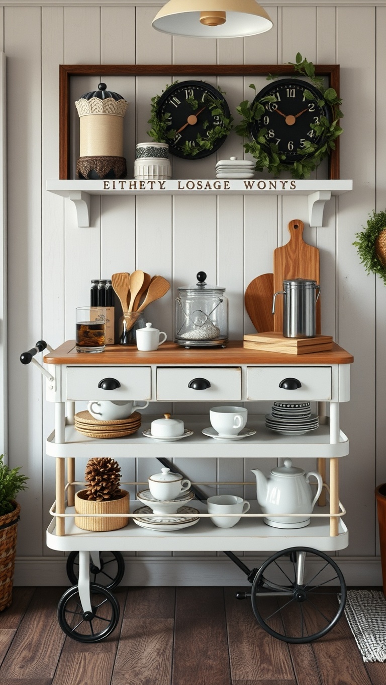 25 Cozy Farmhouse Beverage Station Ideas to Warm Your Heart - Chic Vintage Tea Trolley