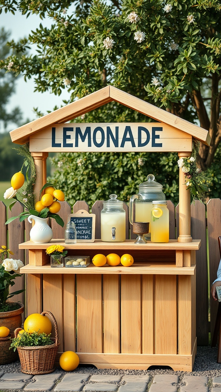 25 Cozy Farmhouse Beverage Station Ideas to Warm Your Heart - Sweet Summer Lemonade Stand