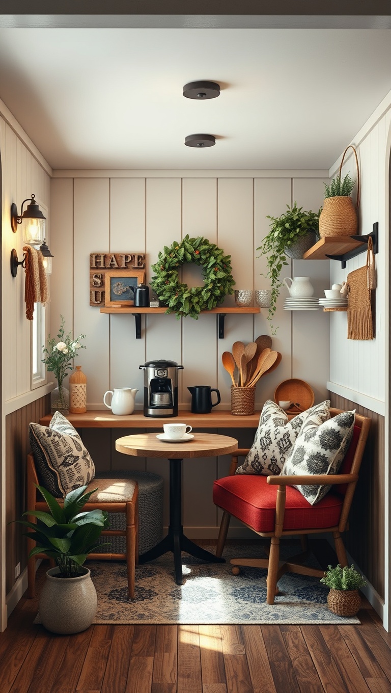 25 Cozy Farmhouse Beverage Station Ideas to Warm Your Heart - Cozy Corner Coffee Nook