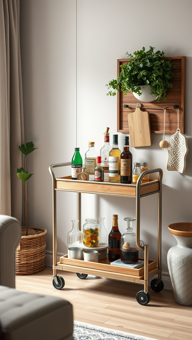 25 Cozy Farmhouse Beverage Station Ideas to Warm Your Heart - Mini Bar Cart for Small Spaces