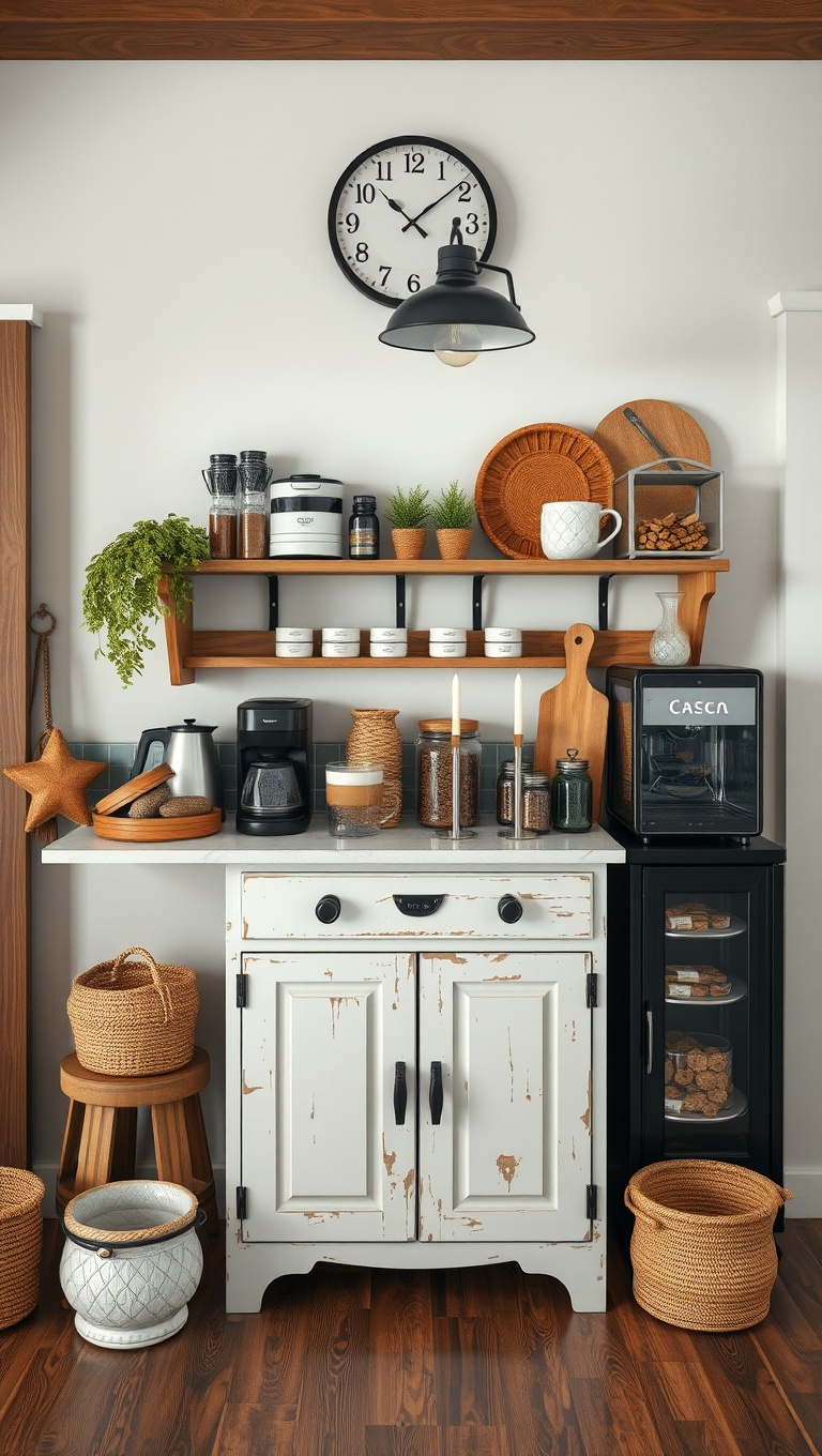 25 Cozy Farmhouse Beverage Station Ideas to Warm Your Heart - Coffee & Cocoa Combo Bar