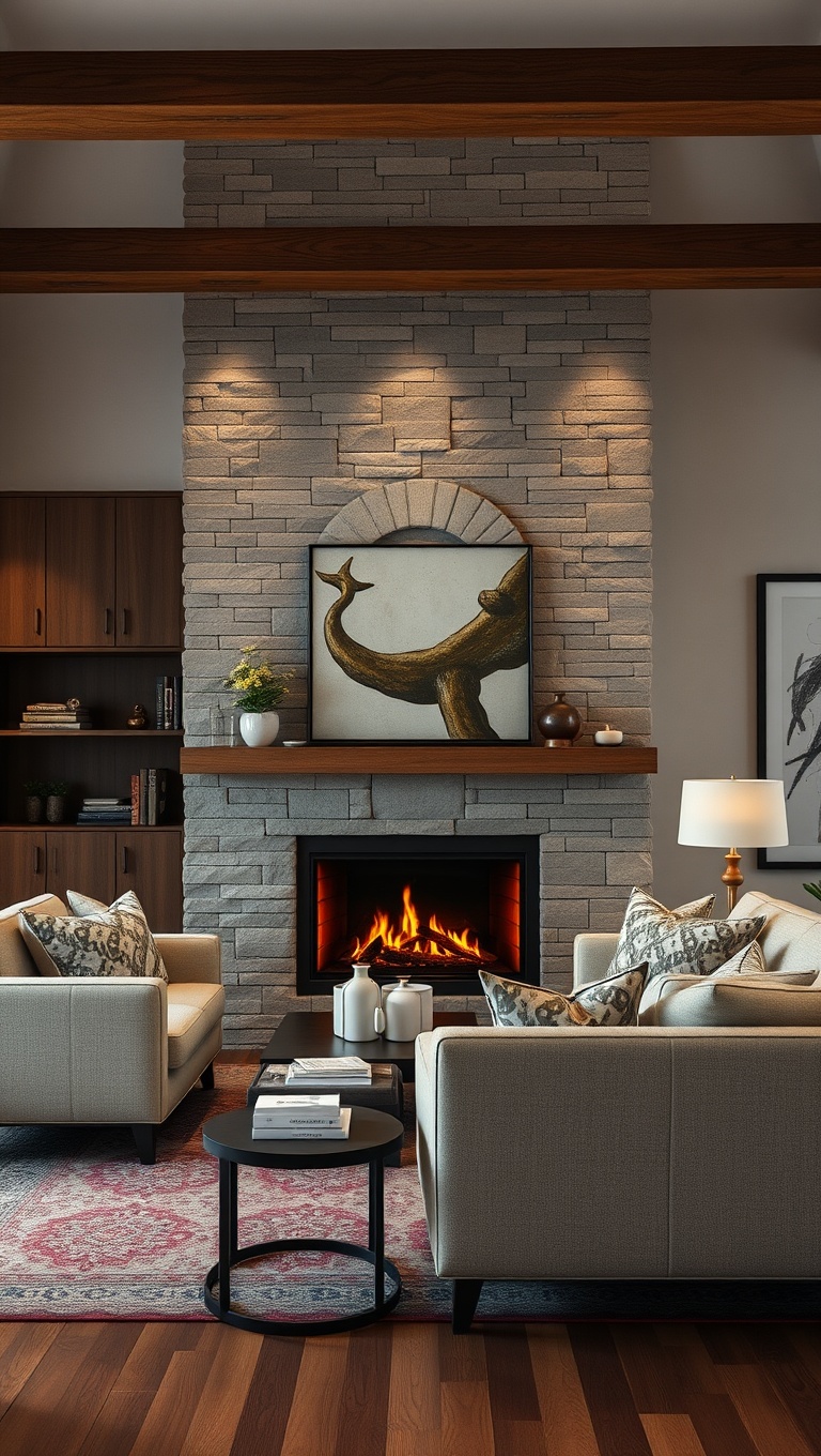 25 Cozy Fireplace Seating Area Ideas to Warm Your Home - 8. Loveseats for Two