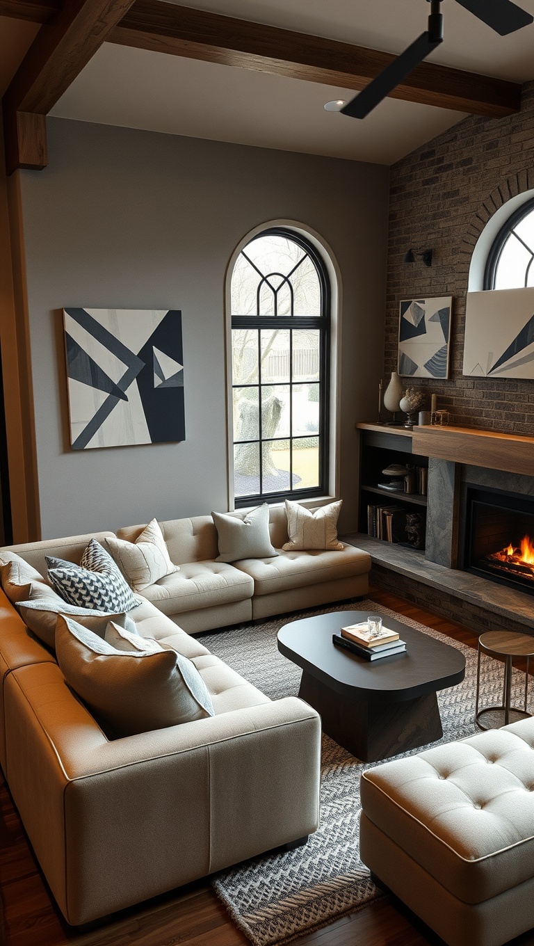 25 Cozy Fireplace Seating Area Ideas to Warm Your Home - 9. Corner Sofas to Maximize Space