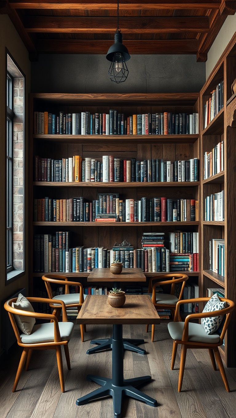 25 Enchanting Ideas for Dark Academia-Inspired Reading & Coffee Spots - 5. Rustic Bookshelves Made from Reclaimed Wood