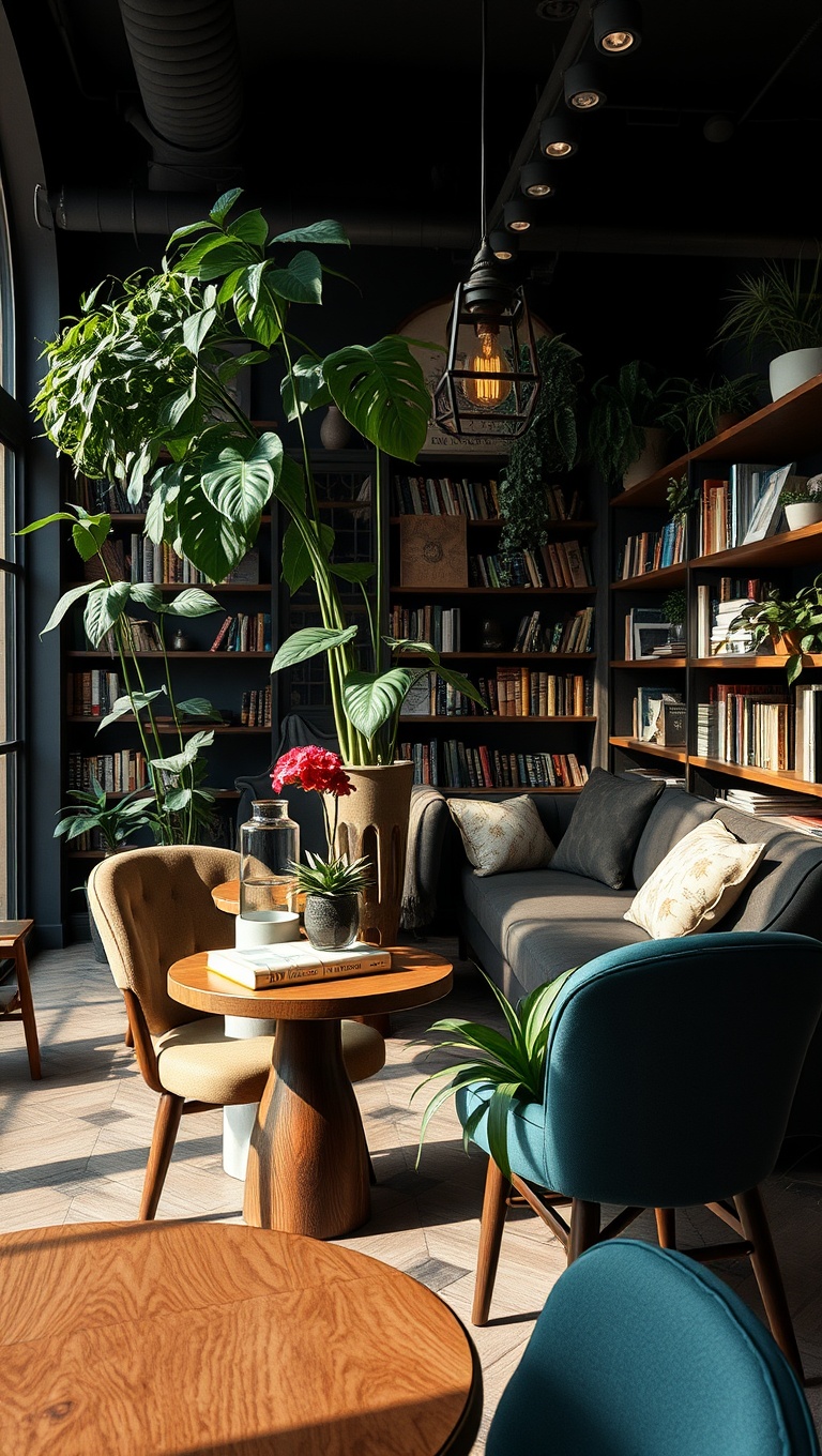 25 Enchanting Ideas for Dark Academia-Inspired Reading & Coffee Spots - 11. Botanical Plants to Add Life